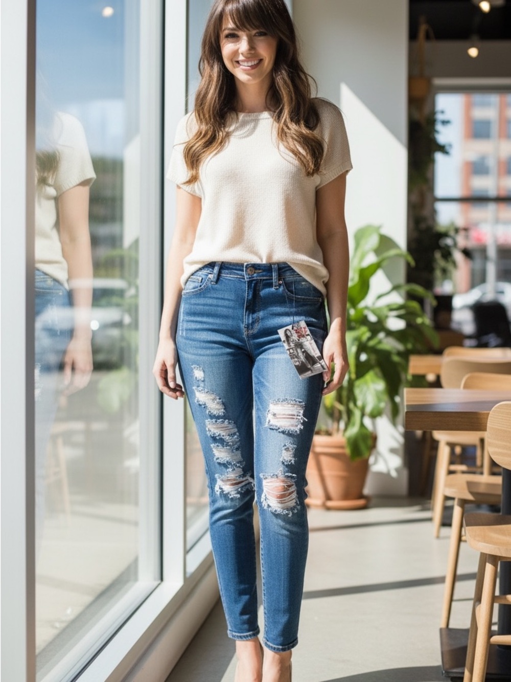 VIP Women’s Blue Distressed High-Rise Jeans